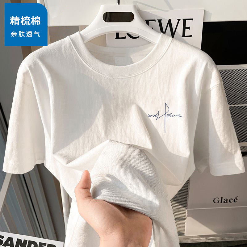 Men's Cotton Hooded T-Shirt Loose Fit Printed Casual Top