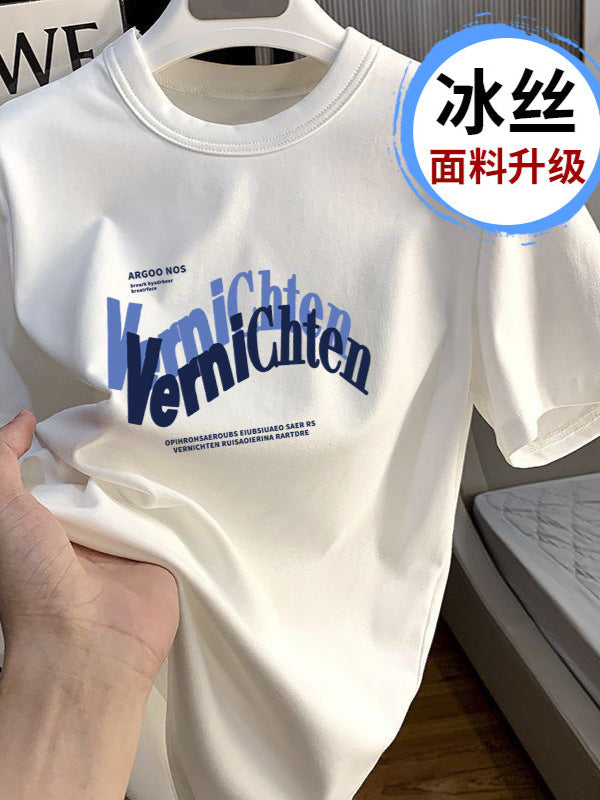 Unisex Ice Silk Printed T-Shirt Loose Fit Casual Summer Tee