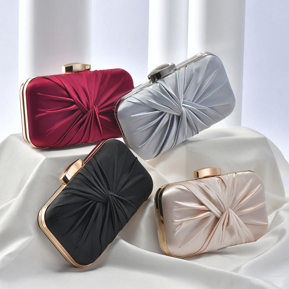 Satin Silk Diamond Pleated Luxury Women's Evening Clutch