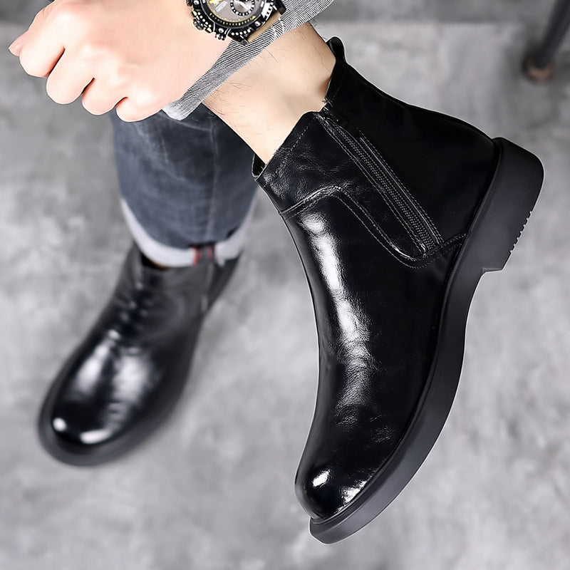 Men's Cowhide Leather Fleece-Lined High-Top Martin Boots