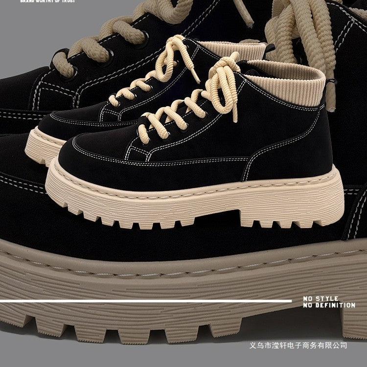 Men's Black Martin Boots British Style High-Top Outdoor Shoes