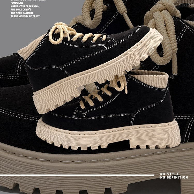 Men's Black Martin Boots British Style High-Top Outdoor Shoes