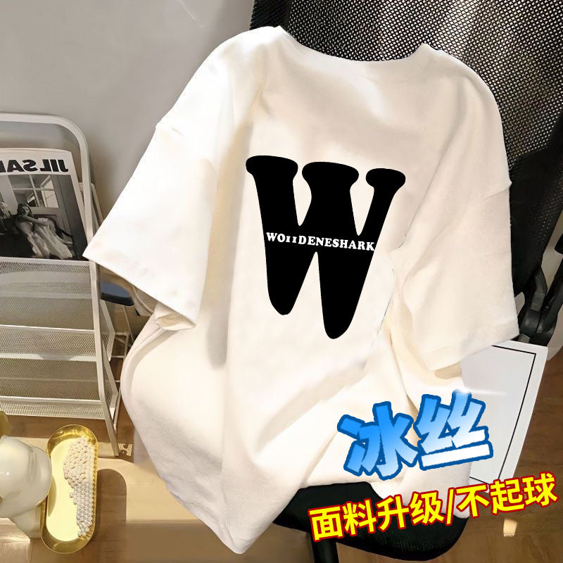 Unisex Cartoon Print Ice Silk Loose Fit Casual T-Shirt