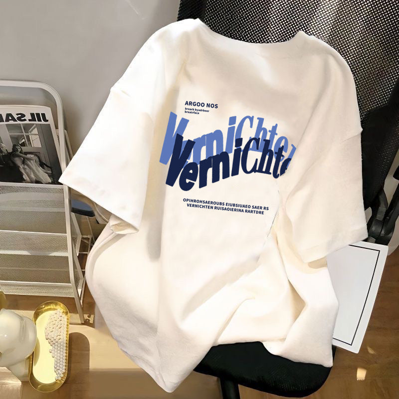 Unisex Cartoon Print Ice Silk Loose Fit Casual T-Shirt