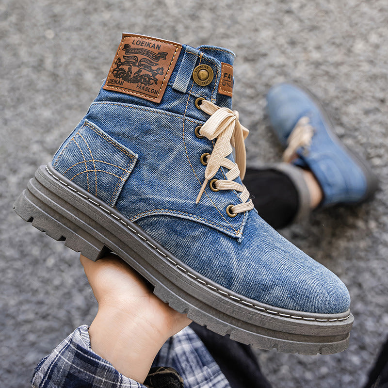 Men's Denim High-Top Martin Boots British Style Casual Shoes