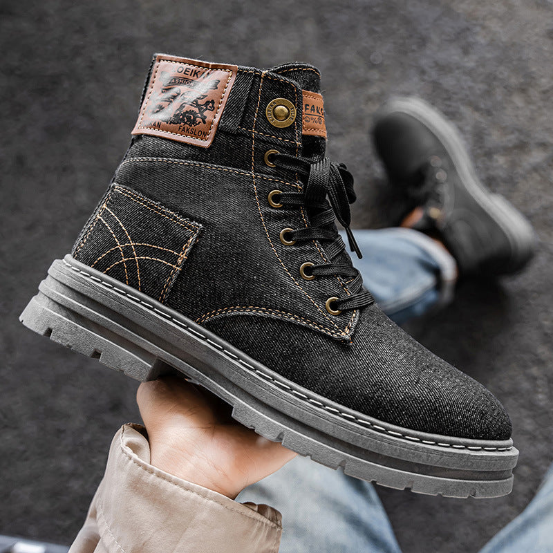 Men's Denim High-Top Martin Boots British Style Casual Shoes