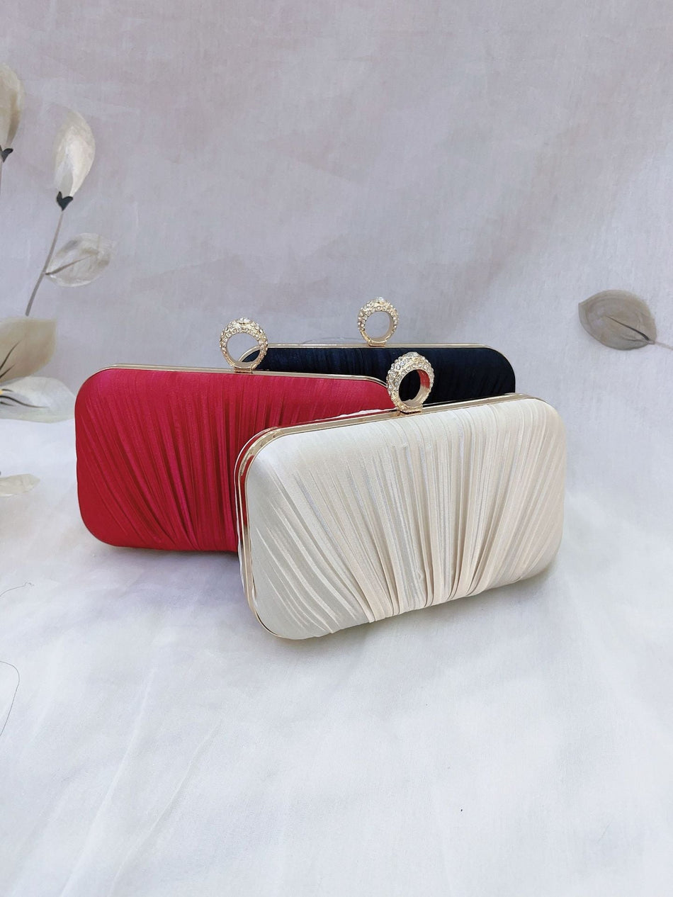 Pleated Square Ring Evening Clutch Bag for Women