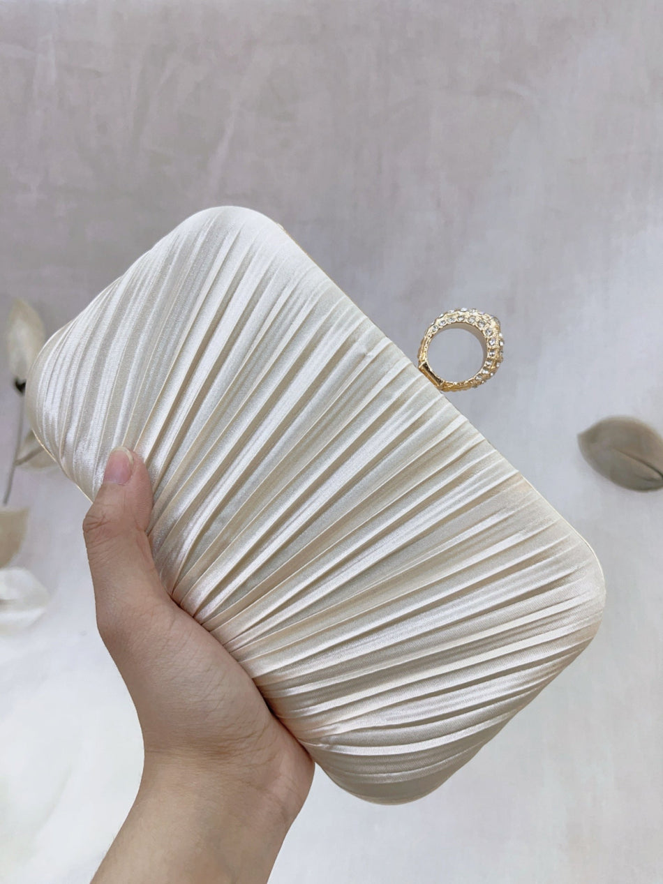 Pleated Square Ring Evening Clutch Bag for Women