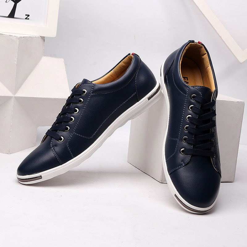 White Leather Sneakers for Men Large Size Casual Flat Sole Shoes