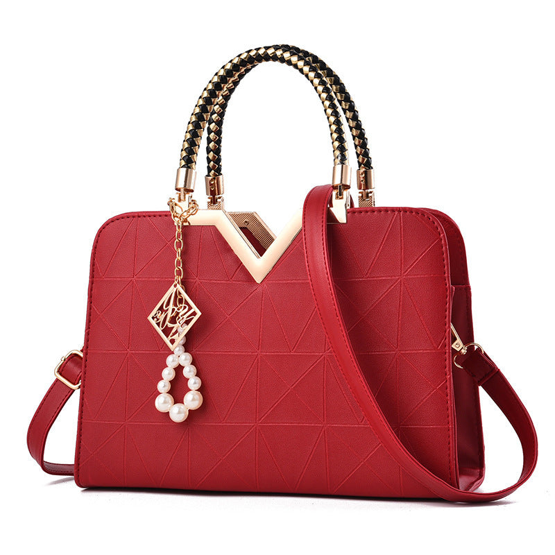 V-Shaped Embossed Large Capacity Women's Shoulder Handbag