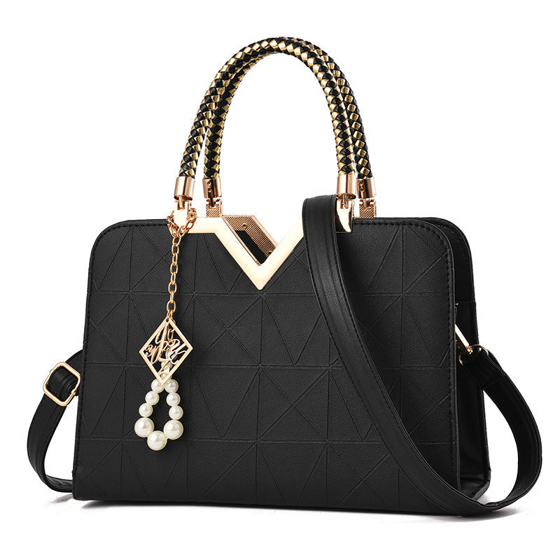 V-Shaped Embossed Large Capacity Women's Shoulder Handbag