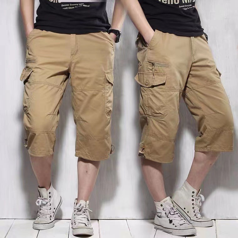 Men's Cotton Camouflage Loose Fit Multi Pocket Capri Pants