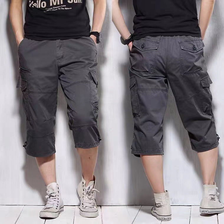 Men's Cotton Camouflage Loose Fit Multi Pocket Capri Pants