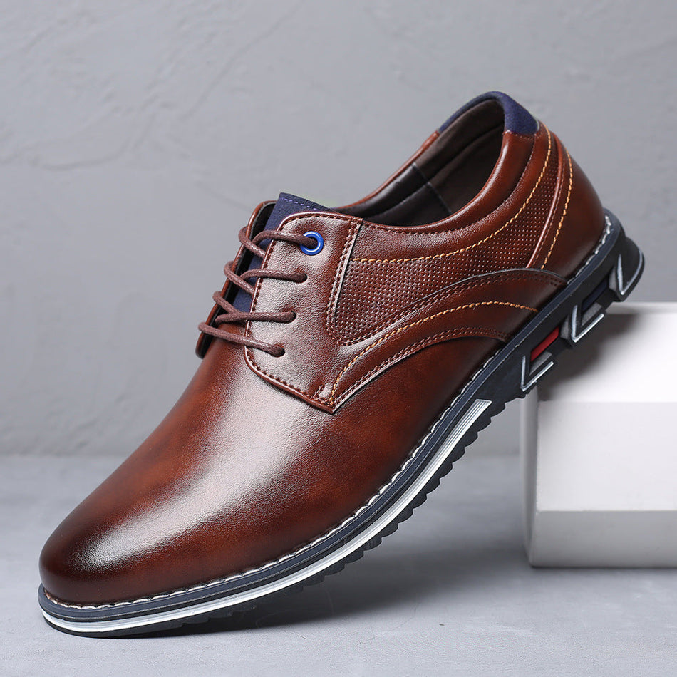 Mens Black Soft Leather Soft-Soled British Casual Dress Shoes