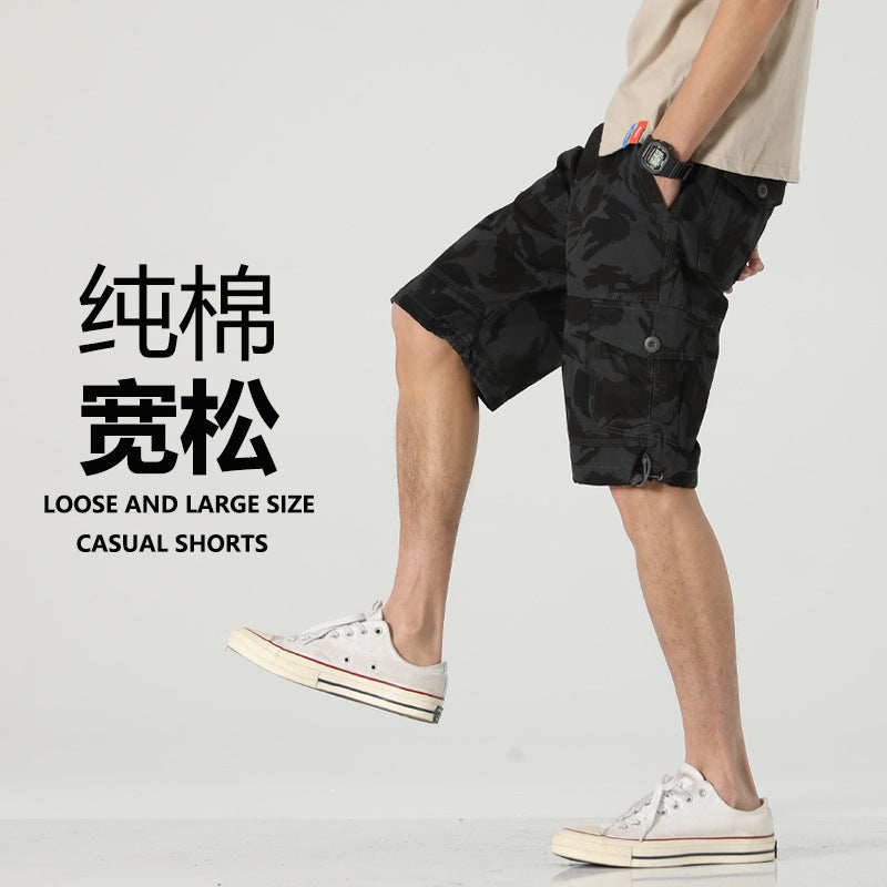 Men's Cotton Loose Fit Multi Pocket Cargo Five Point Shorts
