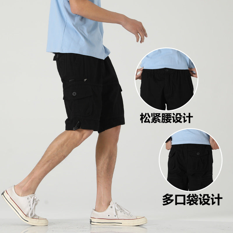 Men's Cotton Loose Fit Multi Pocket Cargo Five Point Shorts