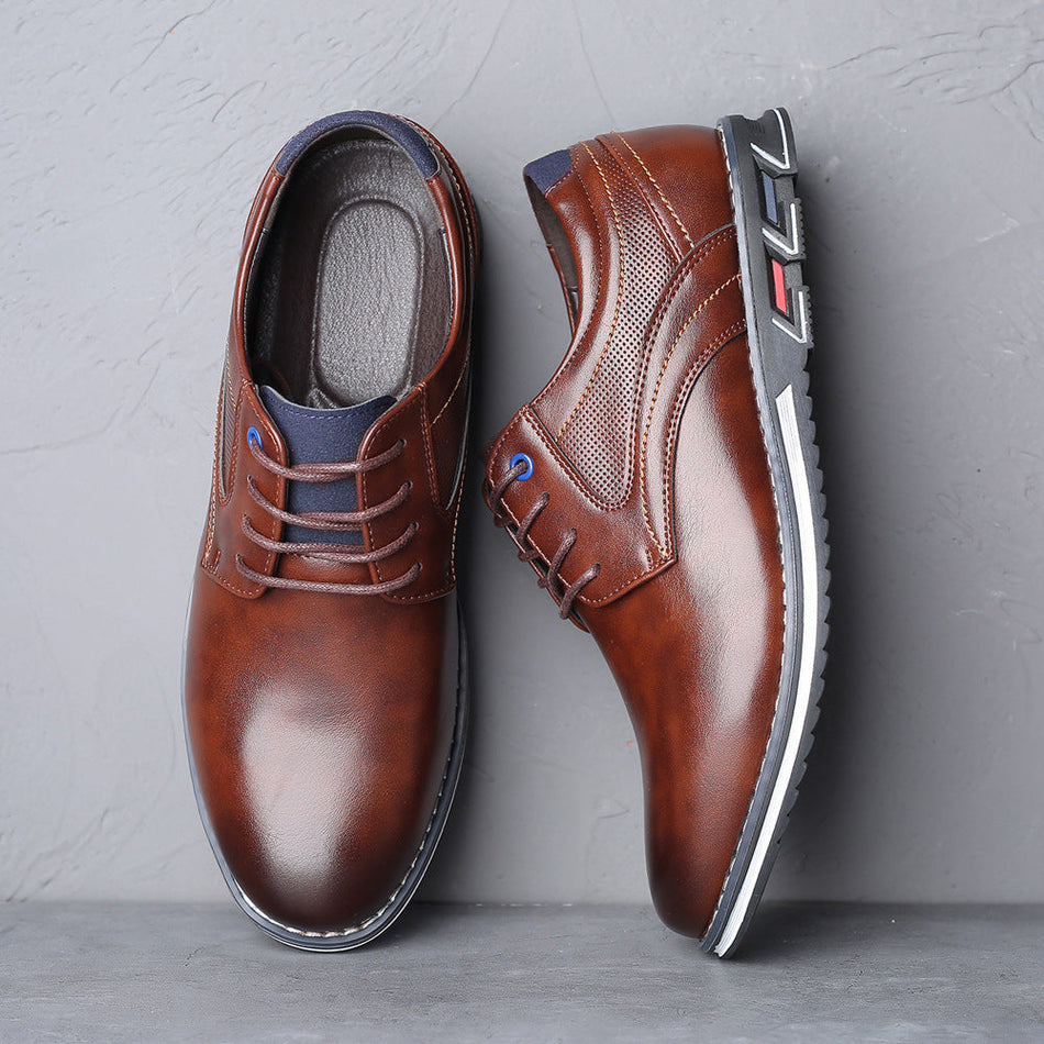 Mens Black Soft Leather Soft-Soled British Casual Dress Shoes