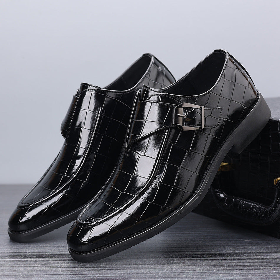 Mens Square Toe Monk Strap Leather Shoes British Formal Style