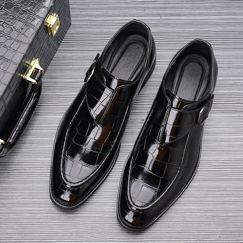 Mens Square Toe Monk Strap Leather Shoes British Formal Style