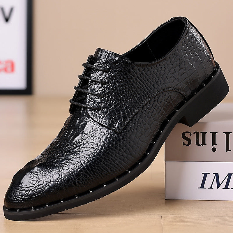 Mens Low Top Pointed Leather Lace Up Business Casual Shoes