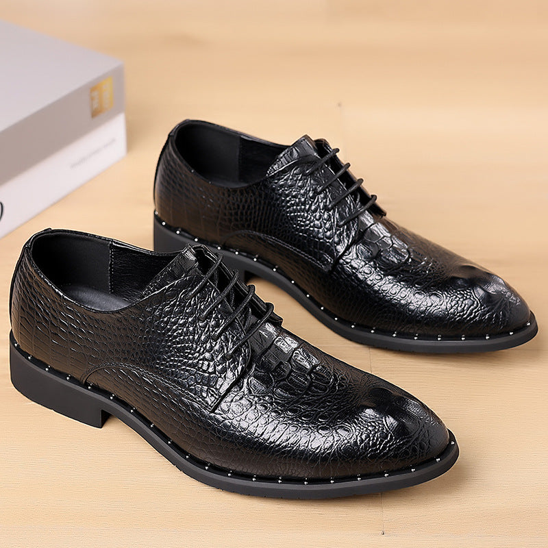 Mens Low Top Pointed Leather Lace Up Business Casual Shoes