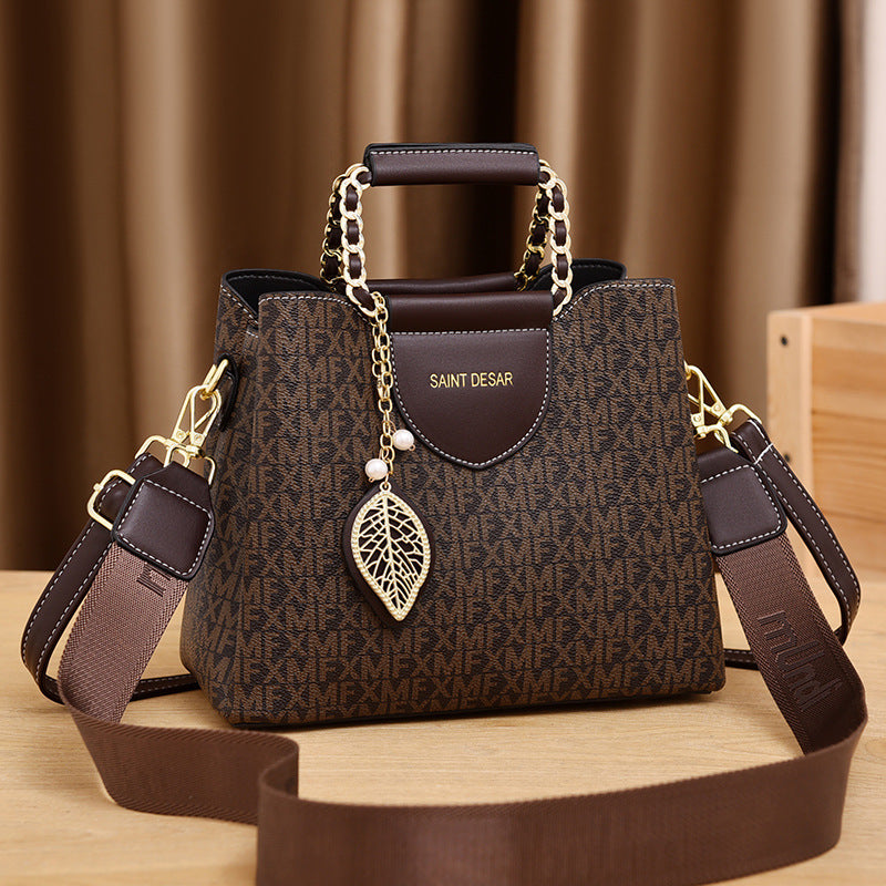 Printed Large Capacity Bucket Shoulder Crossbody Handbag