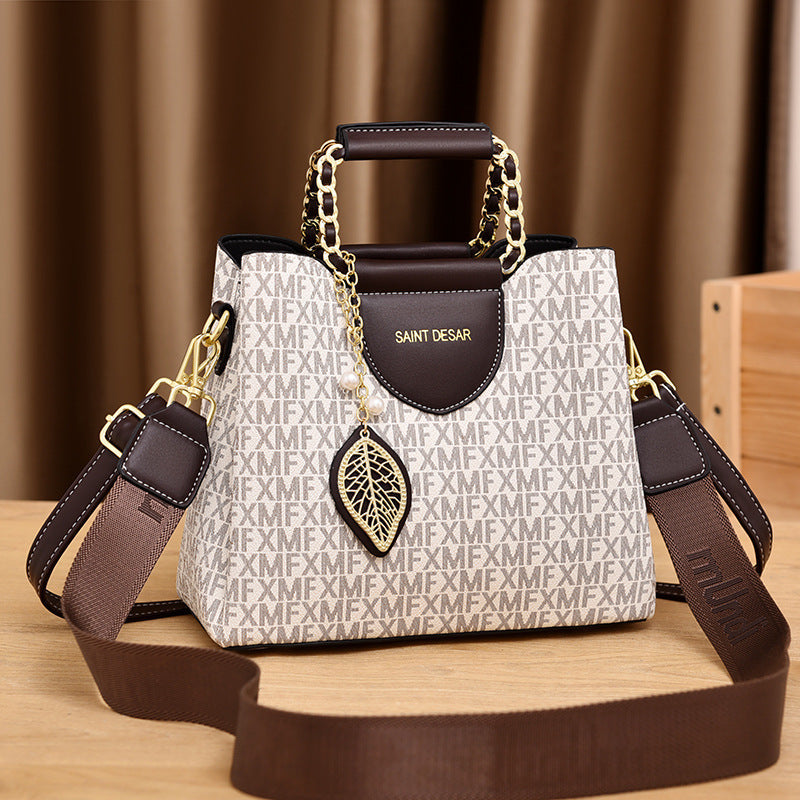 Printed Large Capacity Bucket Shoulder Crossbody Handbag