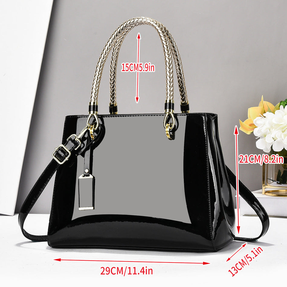 Wine Red Patent Leather Tote Bag for Women Large Capacity