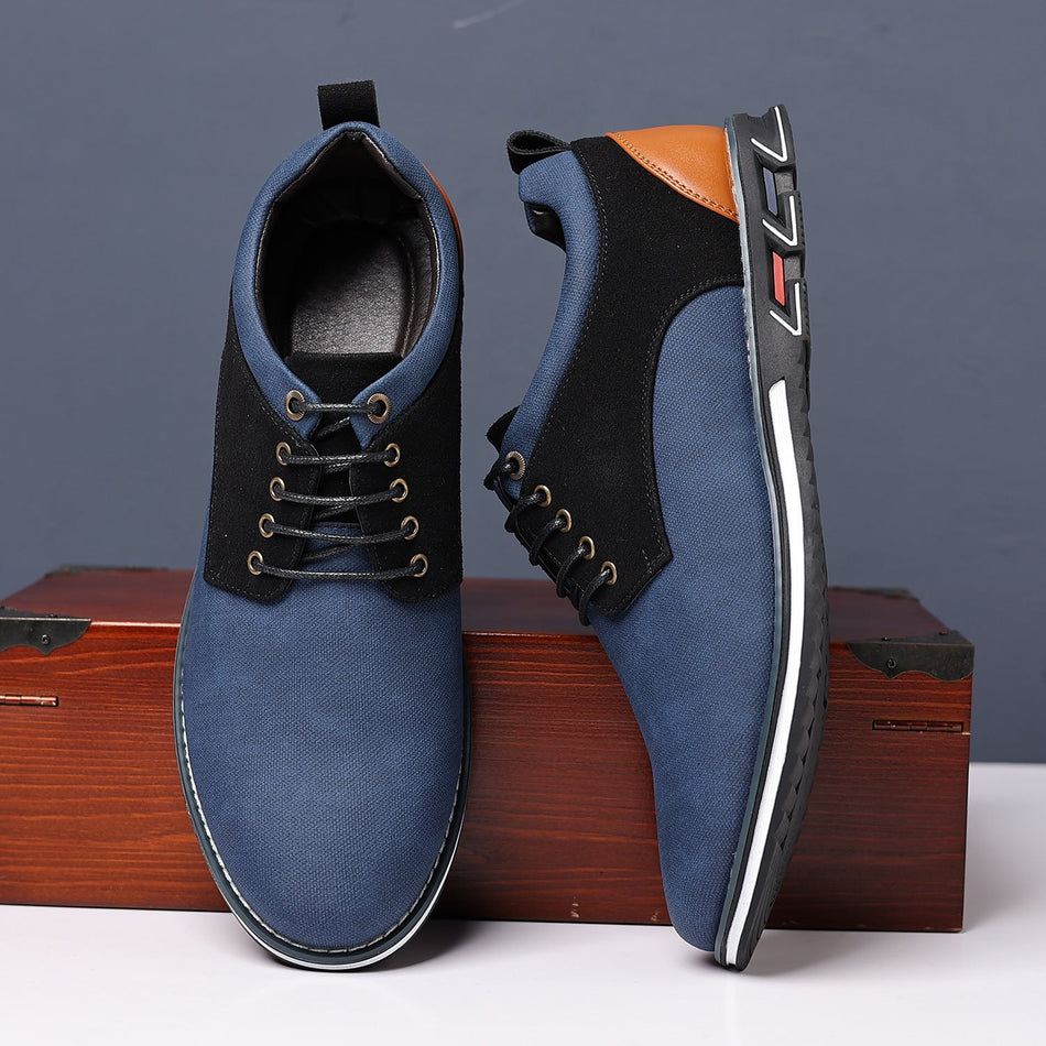 Mens Retro Round Toe Leather Lace Up Casual Shoes Non Slip