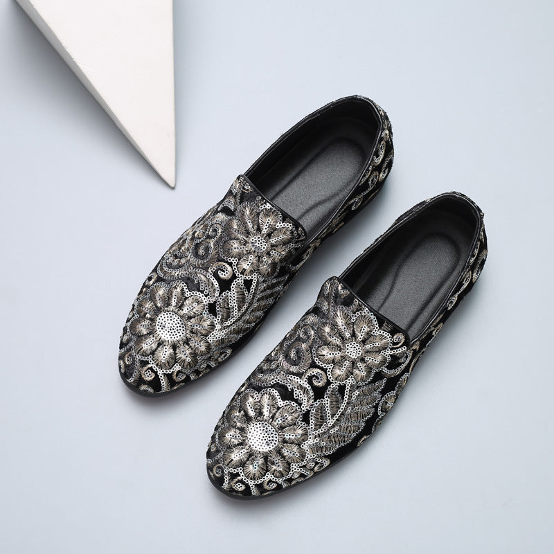 Mens Slip On Floral Sequin Loafers Casual Fashion Large Size