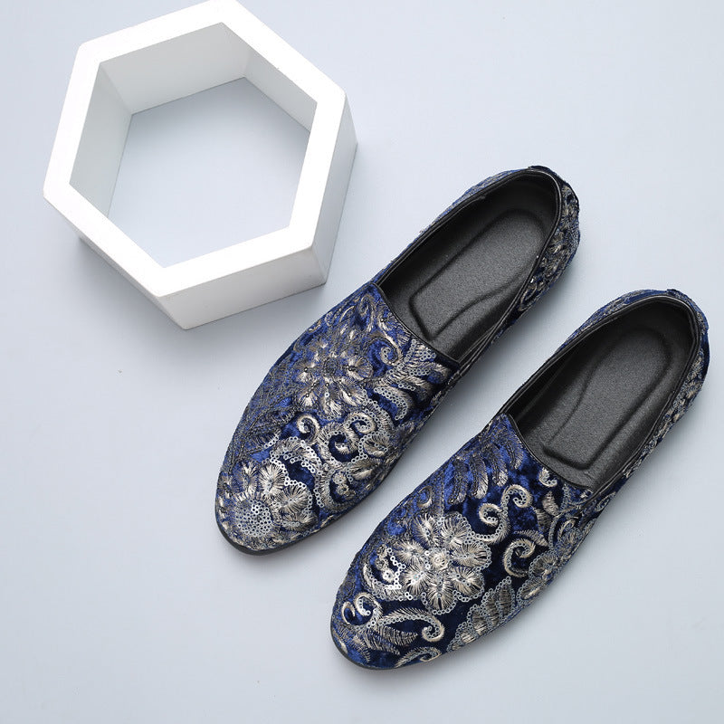 Mens Slip On Floral Sequin Loafers Casual Fashion Large Size