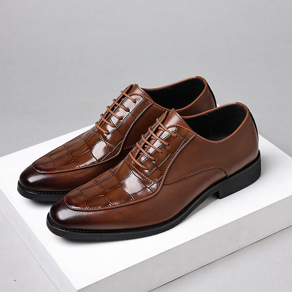 Mens Retro Plaid Leather Formal Casual Soft Sole Shoes Large Size