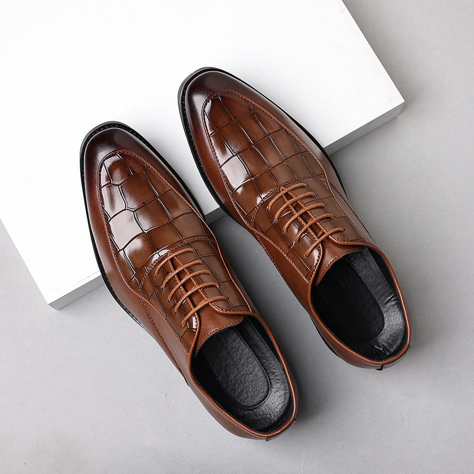 Mens Retro Plaid Leather Formal Casual Soft Sole Shoes Large Size