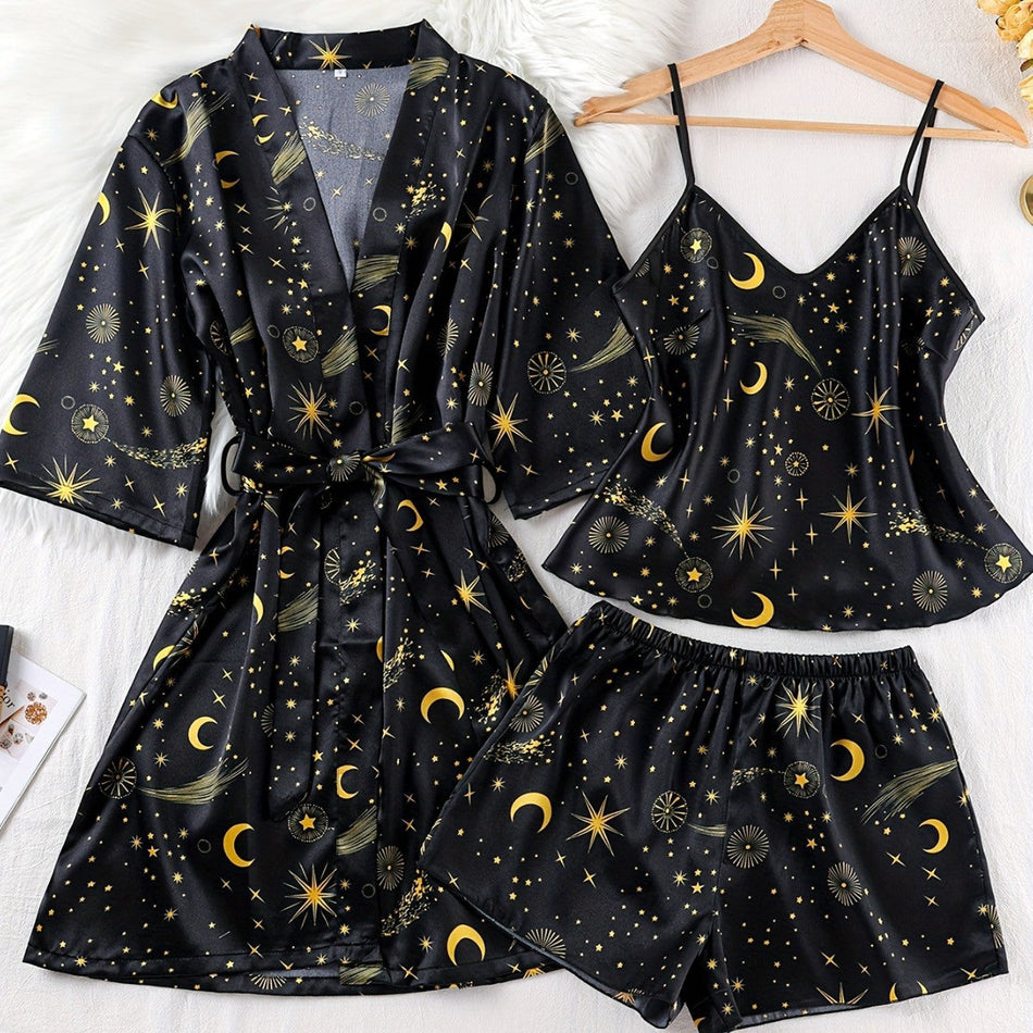 Star Moon Ice Silk Women's Pajama Camisole Shorts Set