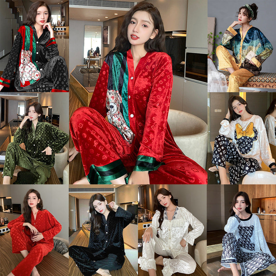 Ice Silk Short Sleeve Pajama Set Women Long Pants Loungewear