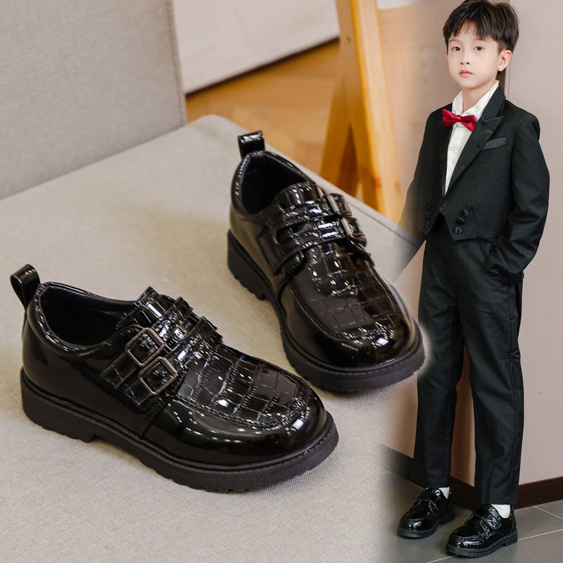 Boys British Style Leather Shoes Soft Sole Black School Shoes