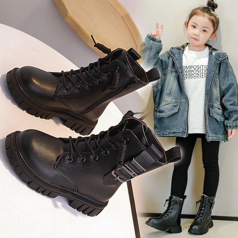 Girls British Style Short Boots Kids Fashion Autumn Winter Shoes