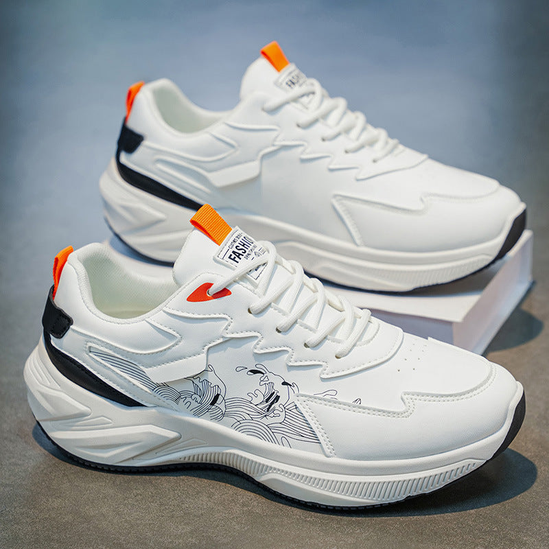Thick Sole Breathable Leather Sneakers Casual Sports Shoes