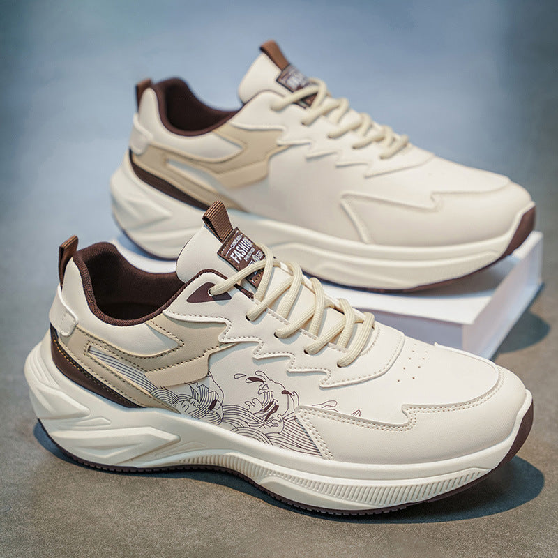 Thick Sole Breathable Leather Sneakers Casual Sports Shoes