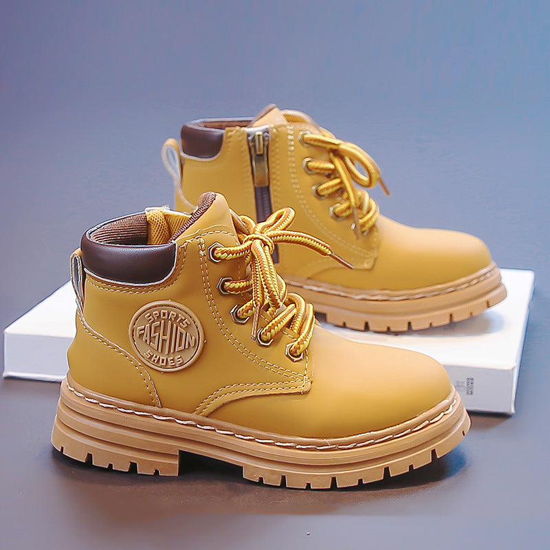 Kids Martin Boots Fleece Lined Leather Short Boots Autumn Winter