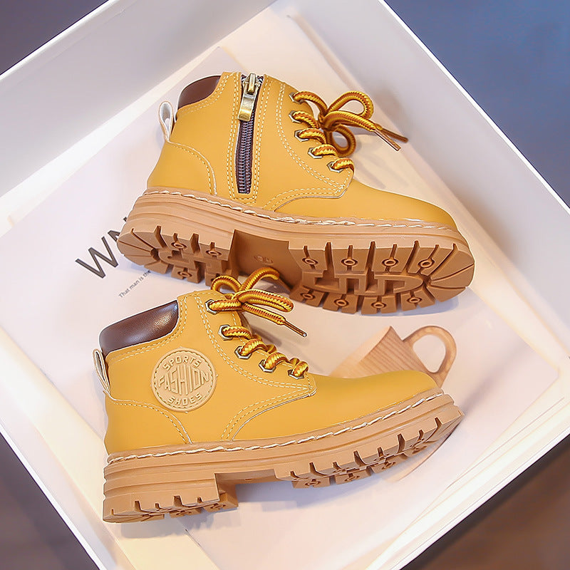 Kids Martin Boots Fleece Lined Leather Short Boots Autumn Winter