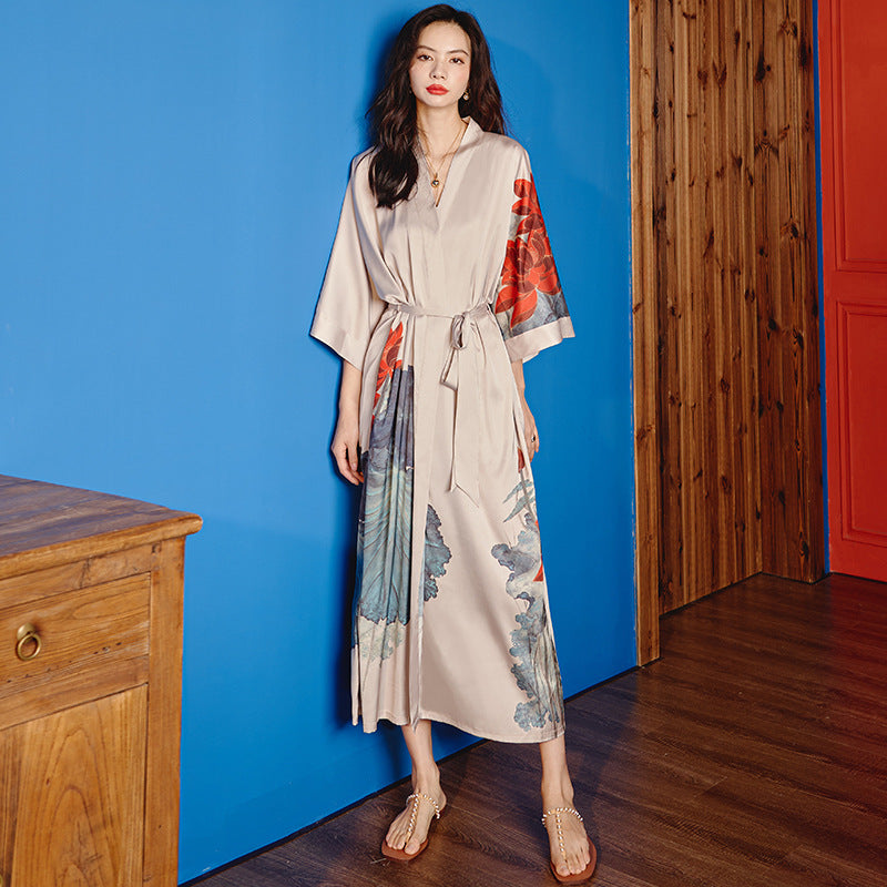 Satin Chiffon Ice Silk Robe Pajamas Women Plus Size Loungewear