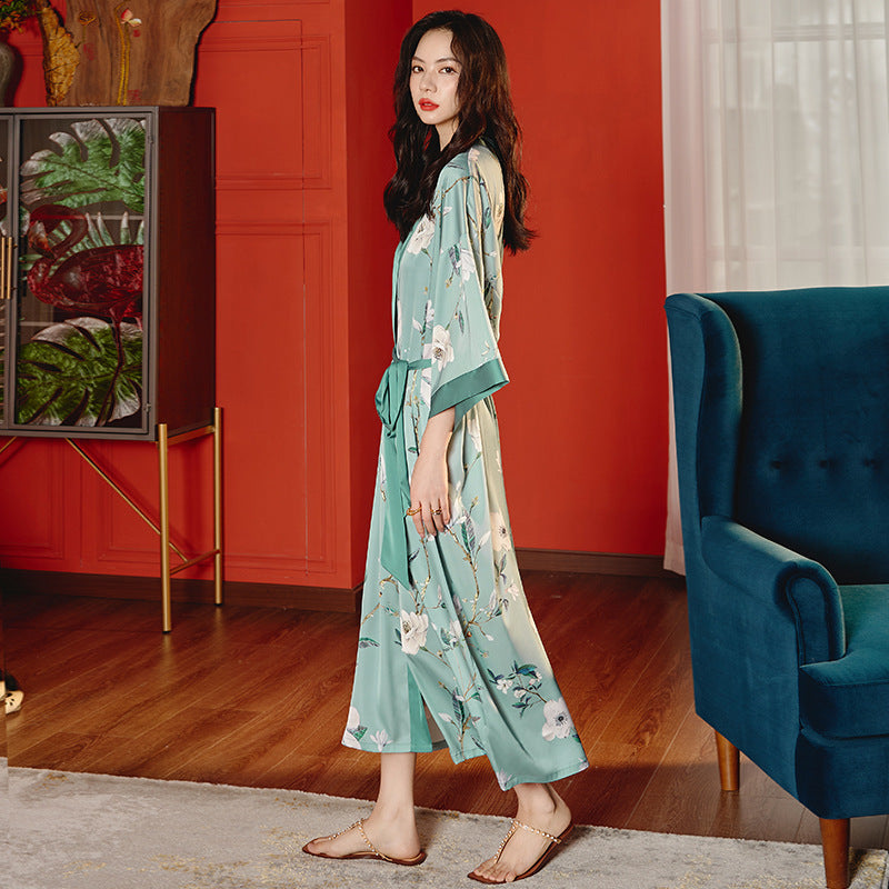 Satin Chiffon Ice Silk Robe Pajamas Women Plus Size Loungewear