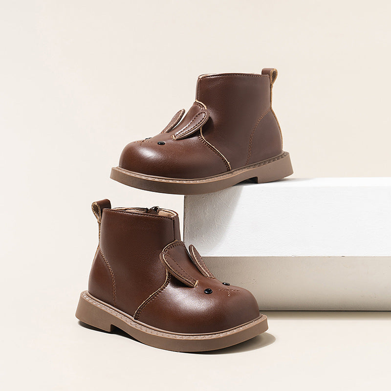 Girls Soft Sole Leather Short Boots Princess Style Spring Shoes