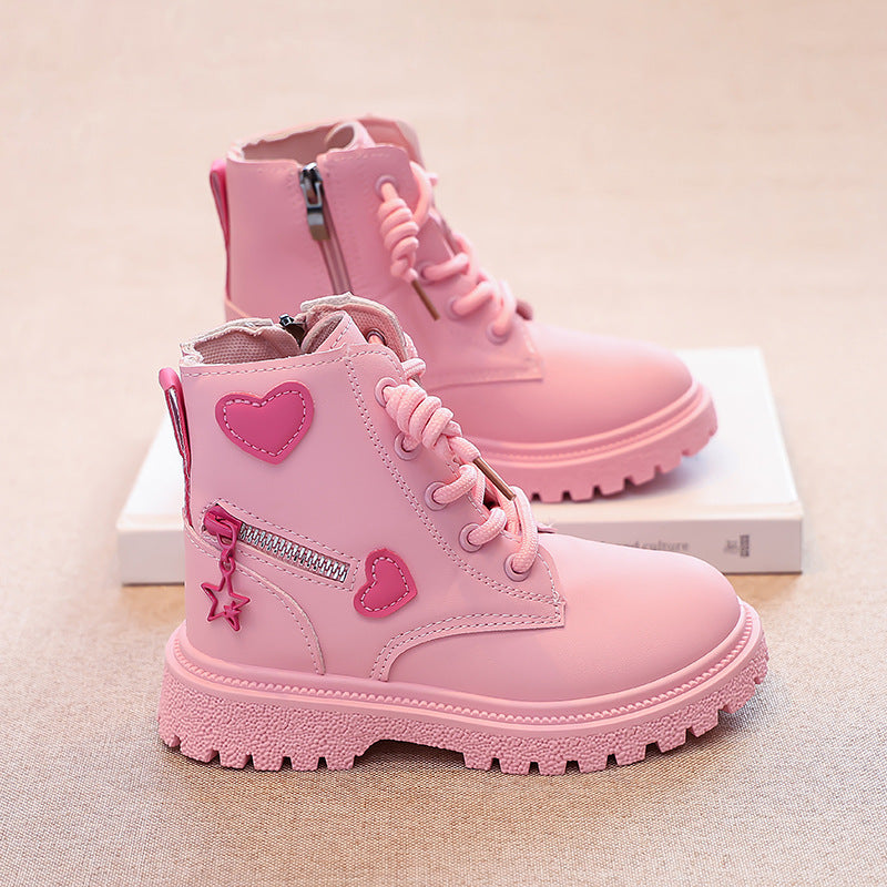 Girls Princess Leather Short Boots Non Slip Spring Autumn Shoes