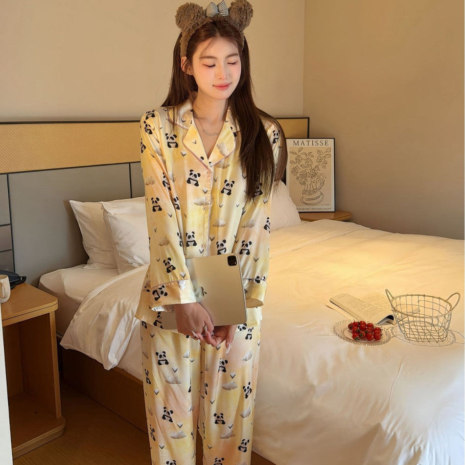 Ice Silk Panda Pajama Set Women Summer Air Conditioned Homewear