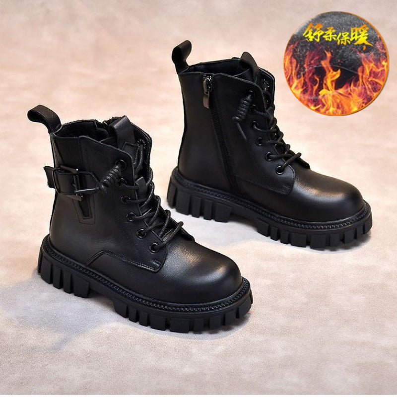 Kids Soft Sole Leather Cotton Boots Non Slip Autumn Winter Shoes