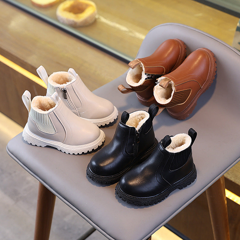 Kids Fleece Lined Winter Short Boots Warm Cotton Casual Shoes