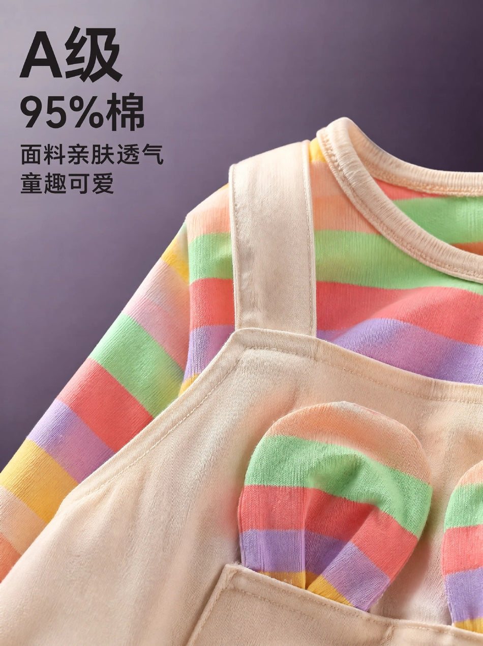 Girls Colorful Striped Short Sleeve Summer Dress Lightweight