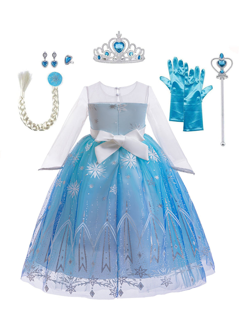 Girls Frozen Style Sequin Tulle Princess Party Performance Dress